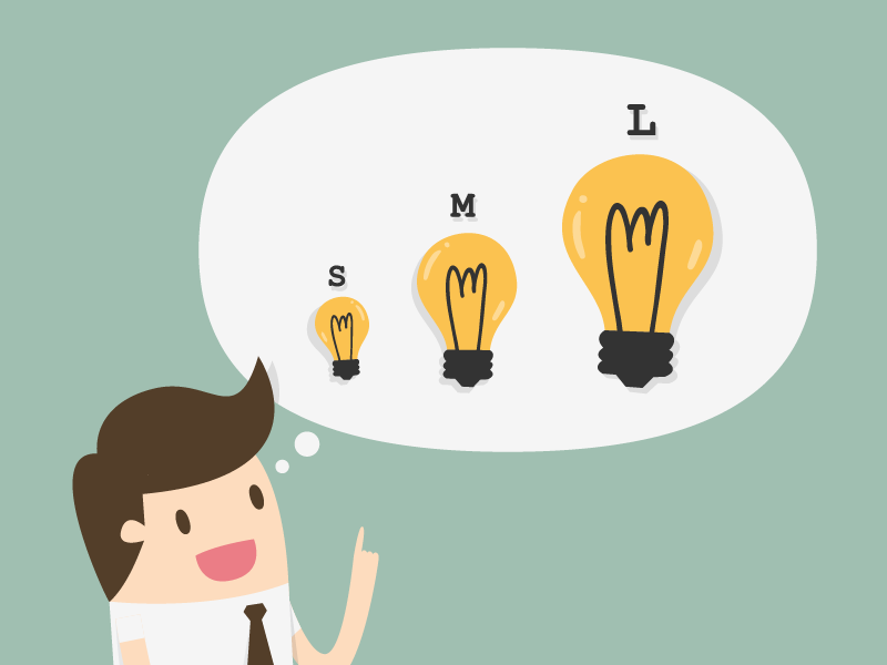 An illustraion of three different sizes of bulb lamps compared to three different sizes of business.