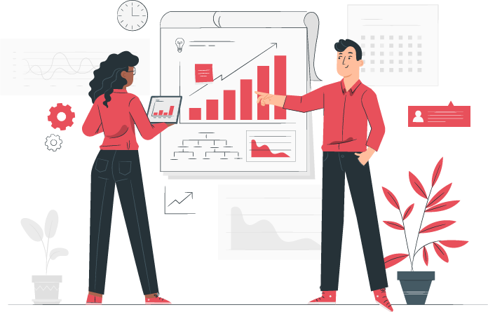 Two coworkers making a marketing plan to gain visibility in a e-businness.