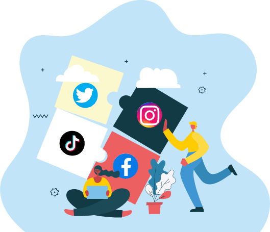 Two people making a plan on how many social media platforms should be used for their business.