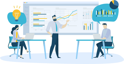 Three people on a meeting are analysing the current business situation.
